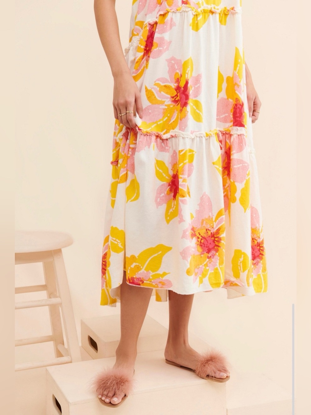 🤍💐EUC Free People “Moonshine Midi Dress” White🤍Pink💗Yellow💛Floral💐Sz Medium - Picture 6 of 15